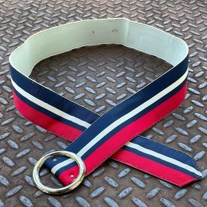 Women Belt Multi Color Canvas Wide Waistband Gold Tone Buckle Size 32 inches